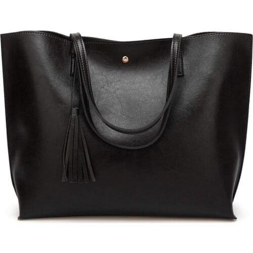 NEW Large PU Leather Woman Handbag, Tote Bag Shoulder Crossbody Single Shoulder Bags (Black)