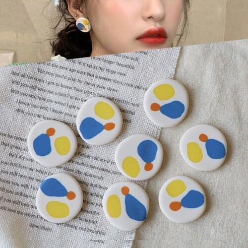 New style 50pcs/lot 25mm color dot print geometry irregular rounds shape clay fimo round diy jewelry earring accessory