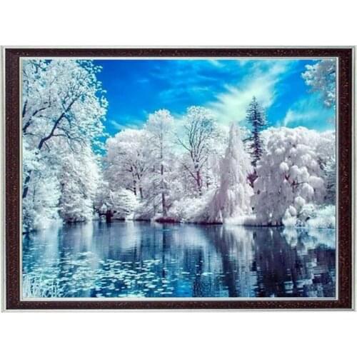 Needlework Crafts 14CT Canvas Full Embroidery DIY French DMC Quality Counted Cross Stitch Kits DIY Oil painting Winter Lake art