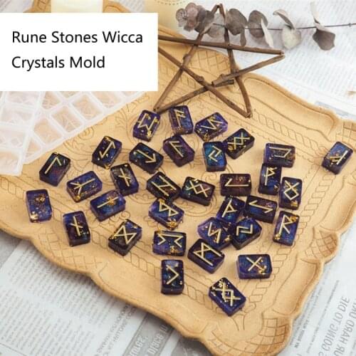 Rune Stones Wicca Crystals Mold with Engraved Elder Futhark Alphabet Viking Rune Hand Resin Casting Mold Kit Witchcraft