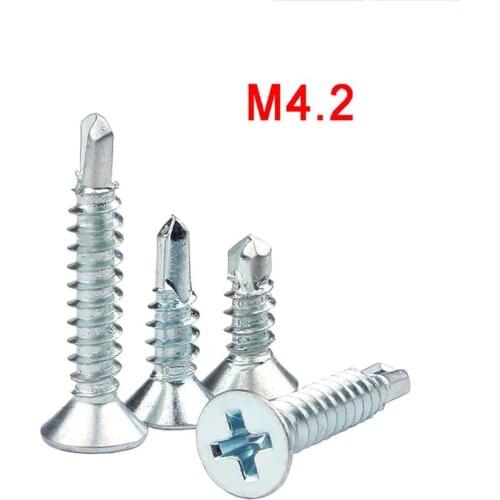 M4.2 Phillips Flat Head Self Drilling Screws Carbon Steel Blue Zinc Plated Cross Countersunk Drill Tail Self Tapping Screws