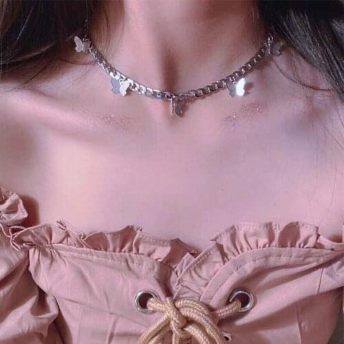 Silver Color Butterfly Choker Necklace For Women Girls Fashion Cute Necklaces Party Jewelry Korean Thick Chain 2021 NEW Jewelry