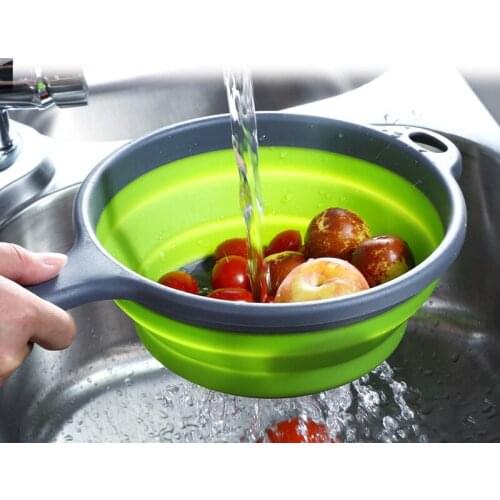 Folding With Handle Silicone Plastic Colander Drain Basket Fruit Vegetable Washing Strainer Drainer Kitchen Accessories