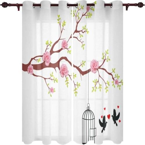 Modern Curtains Rose Flower Branch Bird Baby Room Bedroom Creative Window Curtains Kitchen Living Room Terrace Valance Curtains