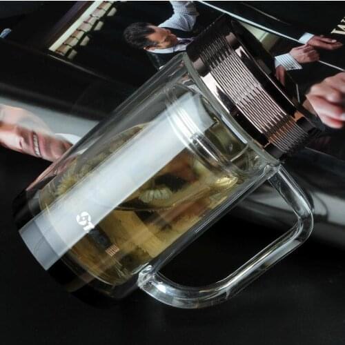 Glass Drinking Bottle New Creative Oval High-Grade Water Bottle With Infuser Tea Cup Double-Layer Chinese Coffee Mug