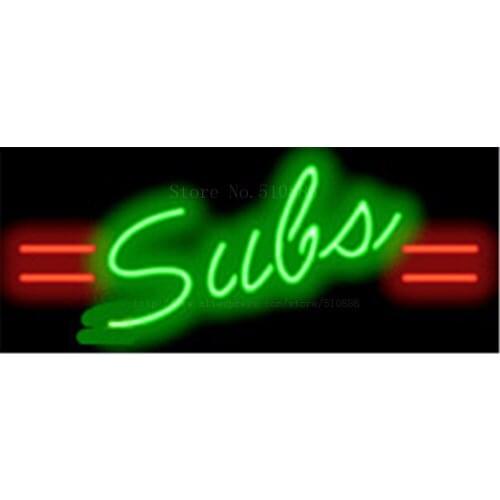 Subs NEON SIGN REAL GLASS BEER BAR PUB LIGHT SIGNS store display Packing Food Bulbs Diet Dinning pizza Advertising Lights 17*14"