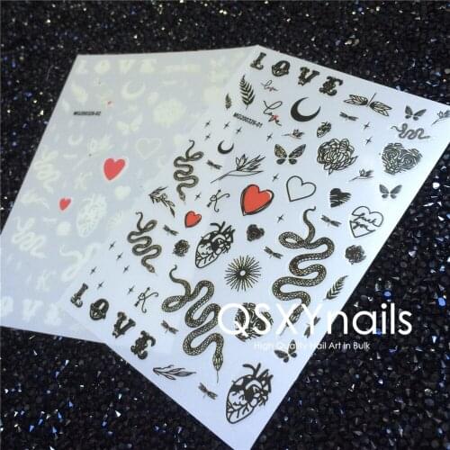 MG series 50pcs Super Thin Nail Art Adhesive Sticker Decal Dark Snake Love Heart Moon Butterfly Design for Nail Art Decoration