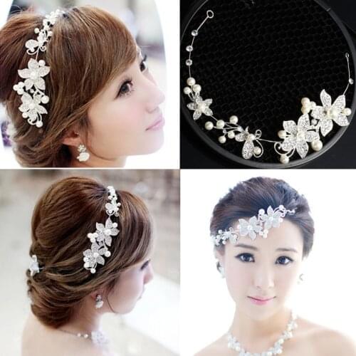 Bride Wedding Hair Hoops Crystal Pearl Flower Hairpin Elegant Full Pearls Hairbands Headband Lady Fashion Hairdress Accessories