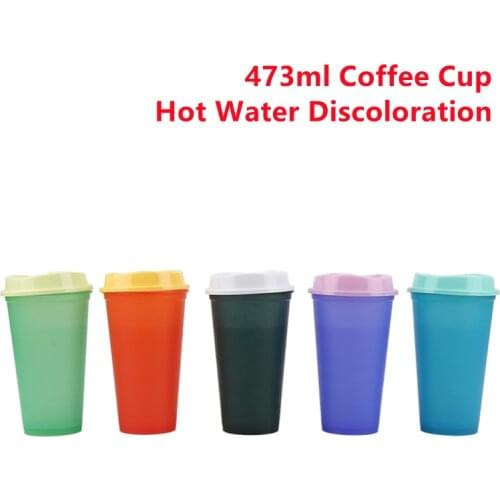 5 PCS/Set Reusable Color Changing Tumblers Hot Water Discoloration Coffee Cups With Lid 473ml Thermochromic Coffee Mug Portable