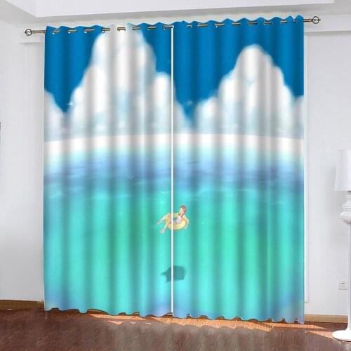 Custom curtains 3d Curtains Comic blue ocean swimming Blackout for Living Room Kids Bedroom Fabric