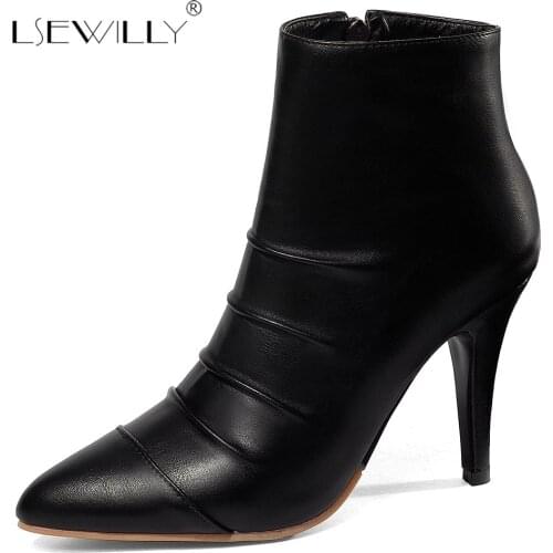 Lsewilly Winter Women Ankle boots Shoes Women Big Size 28-52 Causal Pointed Toe Thin High Heels Black White Women Shoes S791
