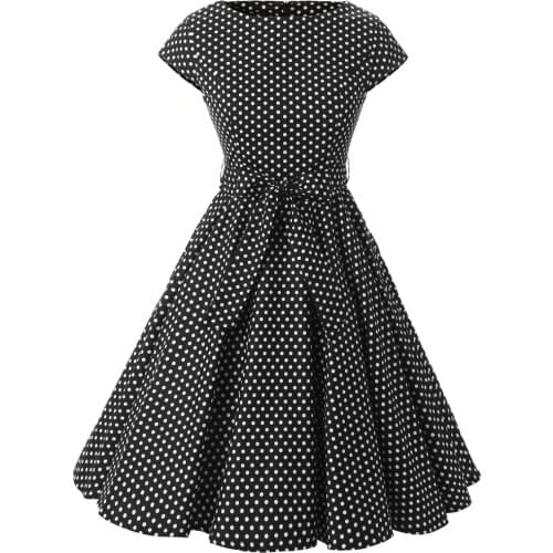 Women Summer Black Party Dresses Retro Rockabilly Big Swing Plus Size Polka Dot 50s Vintage Dress Tunic vestidos VD0230