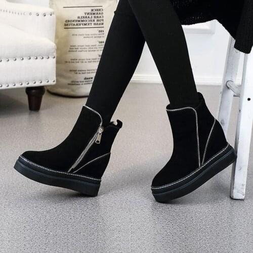 Wedges Shoes for Winter Women Snow Boots Platform Shoes Womans Black Ankle Boots Chunky Boots Women Fashion Warm Shoes Woman