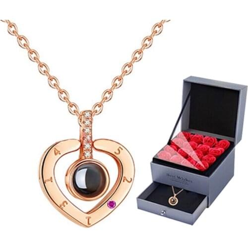 Valentines Day Jewelry Gift 100 Languages Says I love You Heart Necklace Women Necklace Birthday Gift For Girlfriend Without Box