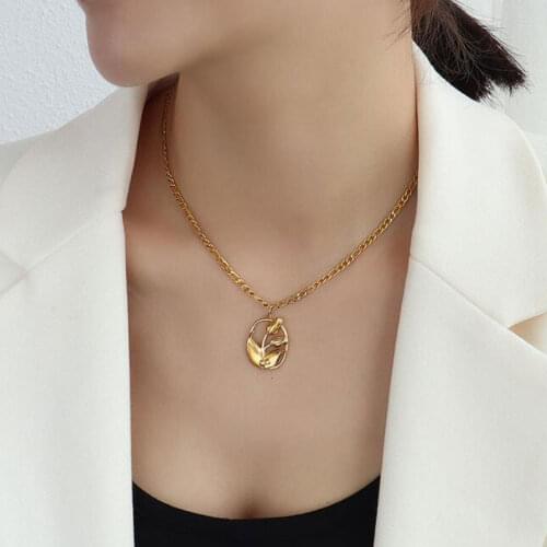 Summer Gold Color Stainless Steel Tulip Flower Necklaces For Women Jewelry 2021 Elegant Choker Neck Chain Pendant Necklace Women
