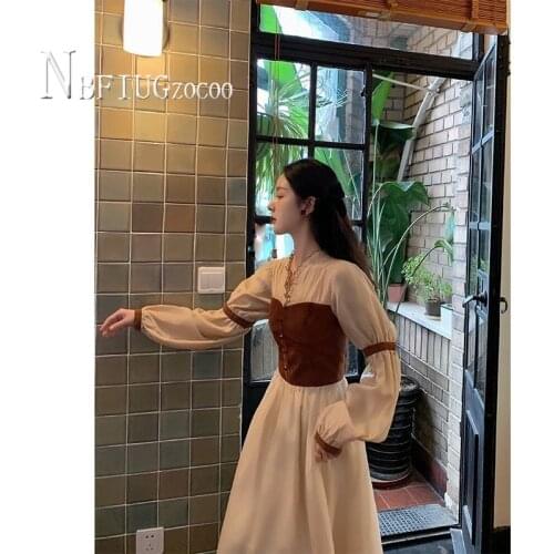 Sweet French Style Retro Slim Temperament Women Dress Palace Style Long Sleeve Female Dresses