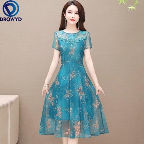 Summer Temperament Fashion Chiffon Floral Print Short Sleeve V-Neck A-Line Plus Size Slim Holiday Cocktail Dresses Party Vestido