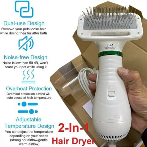2-In-1 Portable Dog Dryer Dog Hair Dryer And Comb Brush Pet Grooming Cat Hair Comb Dog Fur Blower Low Noise