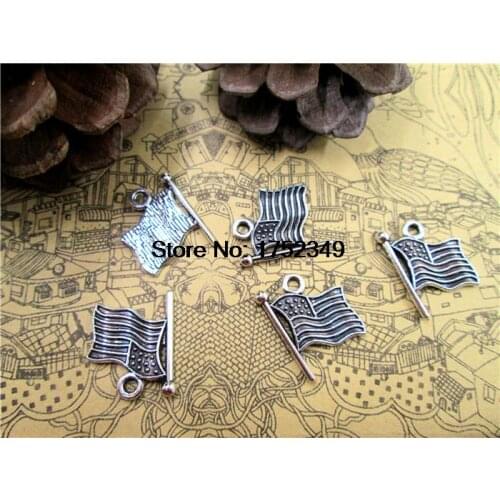 25pcs--USA Flag Charms, Antique Tibetan Silver Tone Flag charm pendants 18x15mm