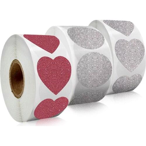 300pcs/roll Shiny Sticker Heart Round Shape Labels for Package Wedding Decoration Thank You Sticker Stationery