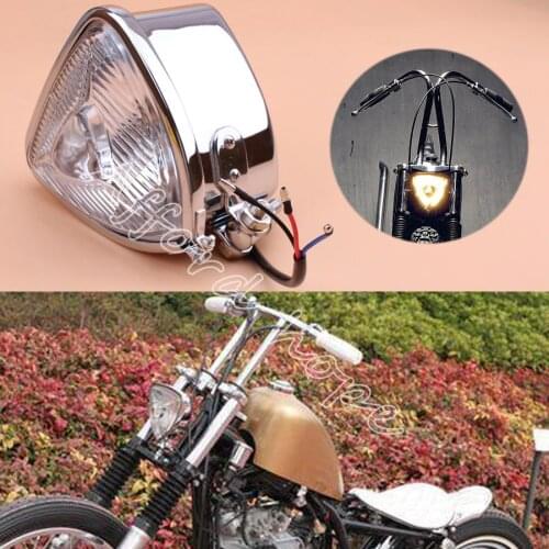 8mm Vintage Retro 5.5" Triangle Chrome Motorcycles H4 Hi/Lo Beam Headlight Clear Lens Headlamp for Harley Bobber Custom Chopper