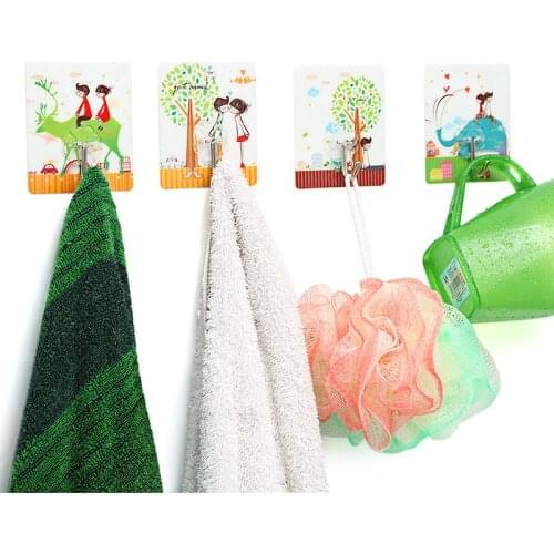 8pcs/lot Cartoon Traceless Wall Hanger Hooks Bathroom Kitchen Strong Viscosity Towel Clothes Pot Sundries Holder Hook