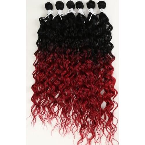 Afro Kinky Curly Hair Bundle Synthetic Hair Extension Ombre Red Wine24-28 inch 6Pcs Heat Resistant For Black Women Classic Plus