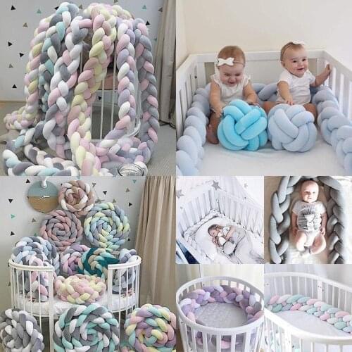 1M/2M/3M Length Newborn Baby Bed Bumper Pure Weaving Plush Knot Crib Bumper Kids Bed Baby Cot Protector Baby Room Decor