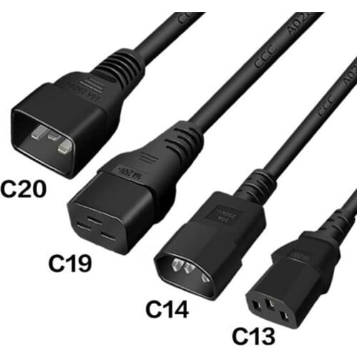 Black 1.0M 2.0M 3.0M PVC Copper IEC320 C13 C14 C15 C19 C20 extension power cord 10A / 16A charging cable