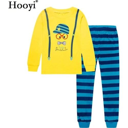 Hooyi Baby Pajamas Suits Children Sleep Clothing Sets Little Gentleman Belt Boys Sleepwear Cotton T-Shirts Pants Clothes 90-130