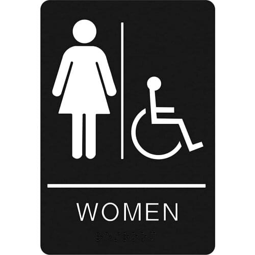 Womens Braille Handicapped Restroom Sign - Bathroom Sign with Double Sided 3M Tape