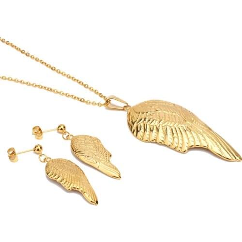 FairLadyHood Wings Earrings And Necklace Stainless Steel Women Jewelry Sets Angel Wings For Women Jewelry Accessories