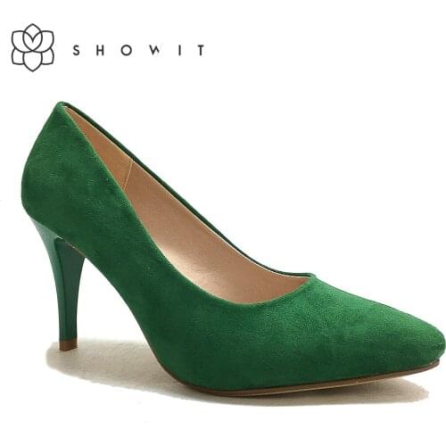 Fantastic material Thick heel pump for women with high splike printed heel femals pumps with pointed toe slip-on dress shoes