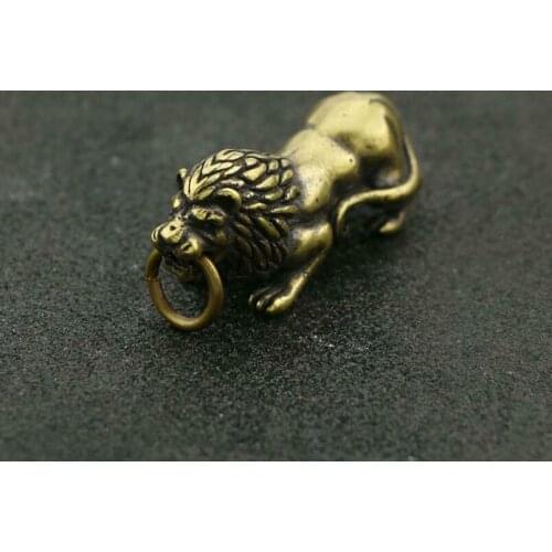 Chinese Old Brass Lion Small Pendant Old China Zodiac Pocket Good Luck statue