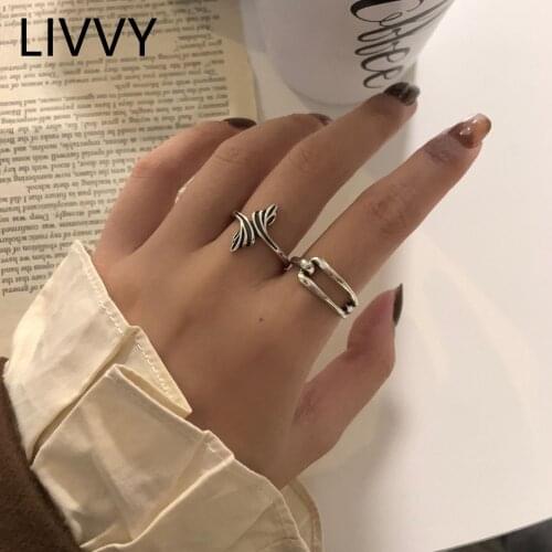 LIVVY Silver Color Geometry Hollow Rings for Women New Fashion Simple Geometry Handmade Party Jewelry Gifts