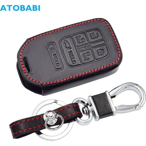 Leather Car Key Case For Honda Odyssey Freed Elysion MPV 6 Buttons Smart Keyless Remote Fob Cover Keychain Bag Auto Accessories