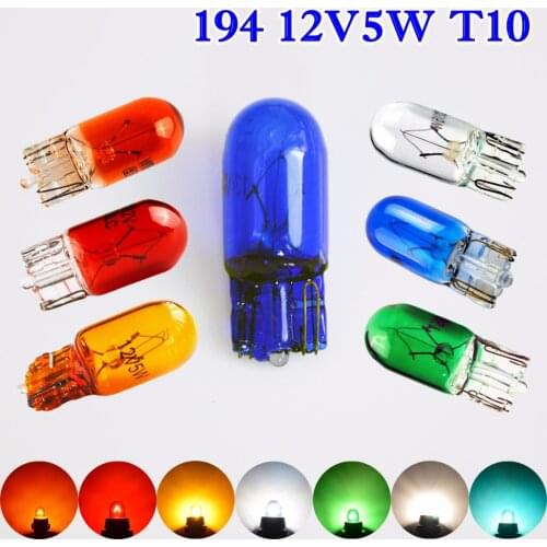Flytop 501 W5W XENON T10 Natural Blue Clear Amber Red Green Glass 12V 5W W2.1x9.5d Super White Car Bulb Lamp 10 Pieces/Lot