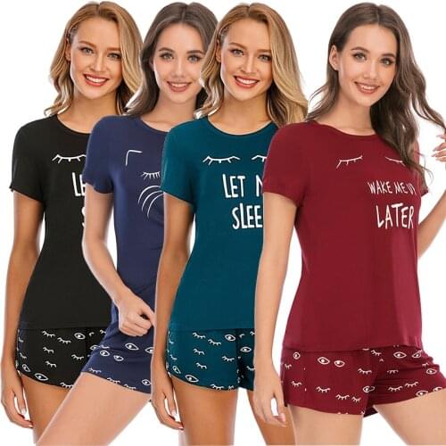 Summer Women Pajamas Modal Print eye thin section loose Short Sleeve Shorts Set Pajamas for Women Sleepwear Sleep Tops Home Wear