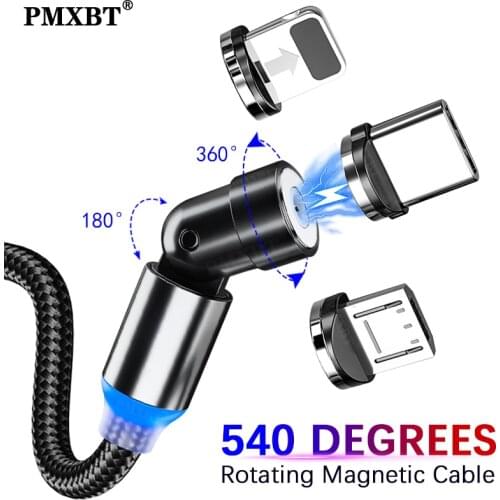 540 Degree Rotate Magnetic Type C Micro USB Cable Magnet Charging Cord For iPhone 12 Huawei Xiaomi Mobile Phone USB Charge Cable