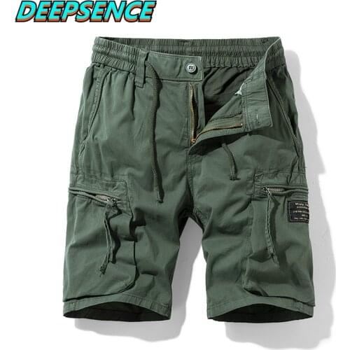 2021 New Summer Casual Cargo Cotton Shorts Men England Style Solid Zipper Pockets Fashion Knee Length Cargo Shorts Men 28-38