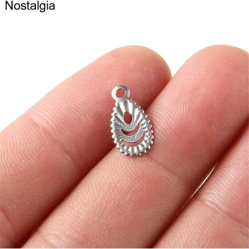 Nostalgia 10Pcs Stainless Steel Hollow Water Drop Charm Wholesale Small Pendant 13*7MM