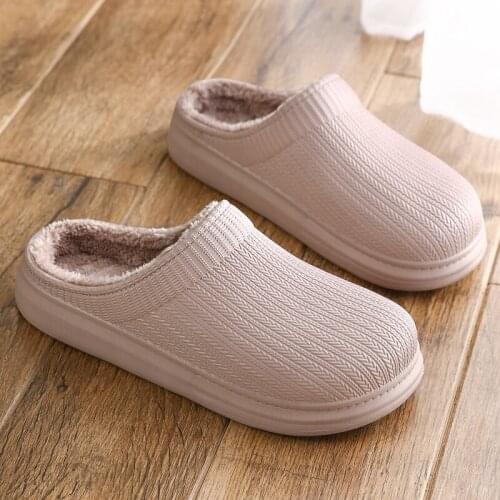 2020 Winter New Cotton Slippers Womens Solid Color Waterproof Warm & Velvet Cotton Shoes Mens Thick-soled Couple Home Slippers