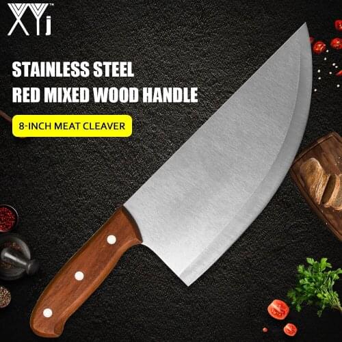 XYj Stainless Steel Slaughter 8'' INCH Wide Sharp Blade Slicing Knife Meat Cleaver Machete Chopping Cutting Slicing Tool