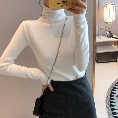 Pure Color All-match High-neck Bottoming Shirt SlimLong-sleeved T-shirt Women Winter InnerTop