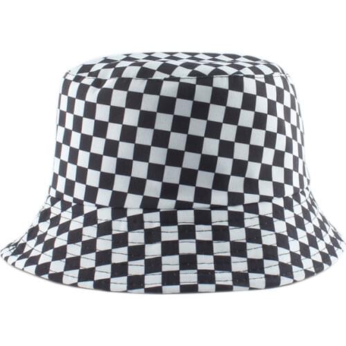 2020 New Brand Black White Plaid Check Bucket Hats Fishing Caps Women Mens Reversible Fisherman Hat