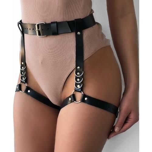 Garter Belt Harajuku Handmade Leather Punk Goth Bdsm Garters Belt Lingerie Erotic Suspenders Strap Detachable O-ring Leg Harness
