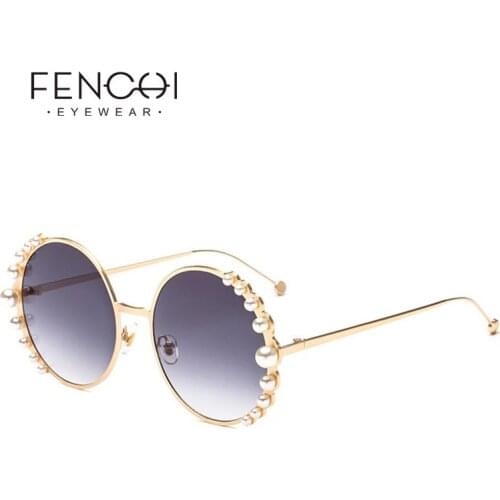 Retro Pearl Sunglasses Women Round Sunglasses Pink Ocean Sheet Driving sun glasses for women Luxury Brand zonnebril dames