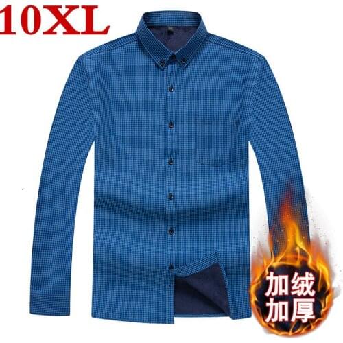 Plus size 10XL 9XL 8XL 7XL 2020 Fashion Mens Shirts Autumn And Winter Thickening Warm Plaid 5 Colors Male Social Shirt Clothing