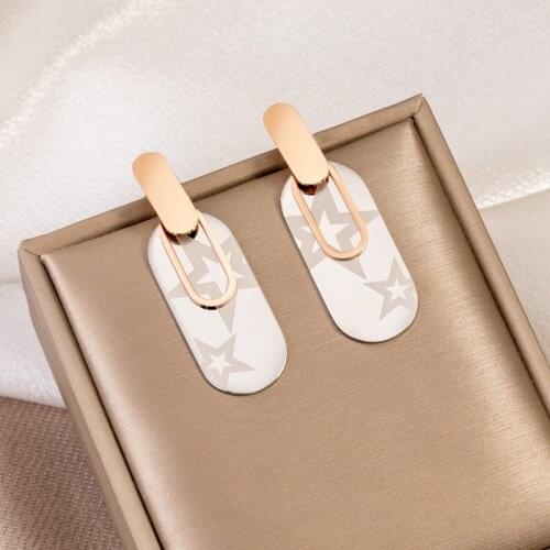 TIMEONLY Minimalist Square Metal Star Drop Earrings Japan Style Elegant Earring for Women Ladies Accessories Wedding Gifts