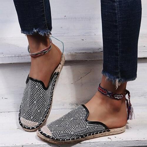 Women Crystal Hemp Slippers Female Close Toe Casual Slides Ladies 2021 Summer Fisherman Shoes Woman Summer Shoes Plus Size 35-43